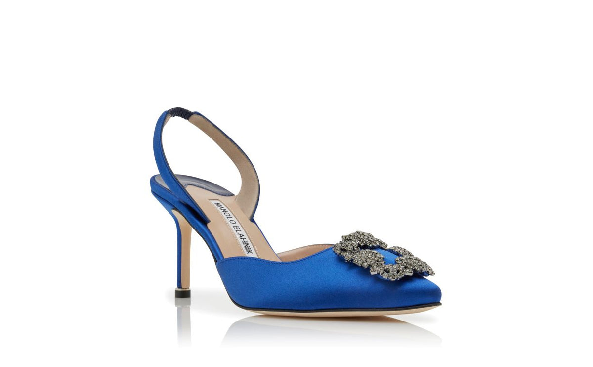 Colette Dream Blue Jewel Buckle Slingbacks – top view showing blue jewel buckle, crystal buckle, ankle strap, slingback…
