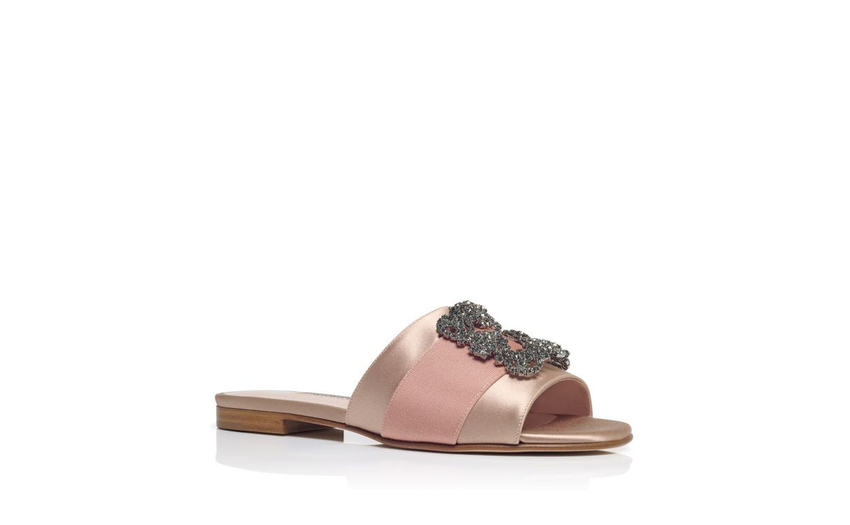 Juliette Jewel Neutral Jewel Buckle Mules – top view showing neutral jewel buckle, crystal buckle, satin, Vowalisse