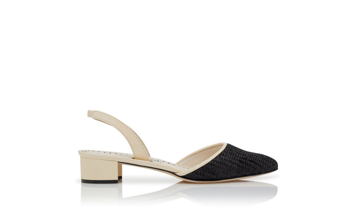 Bianca Grace Black Slingback Slingbacks – side profile showing black slingback, round toe, nappa leather, raffia, Vowalisse