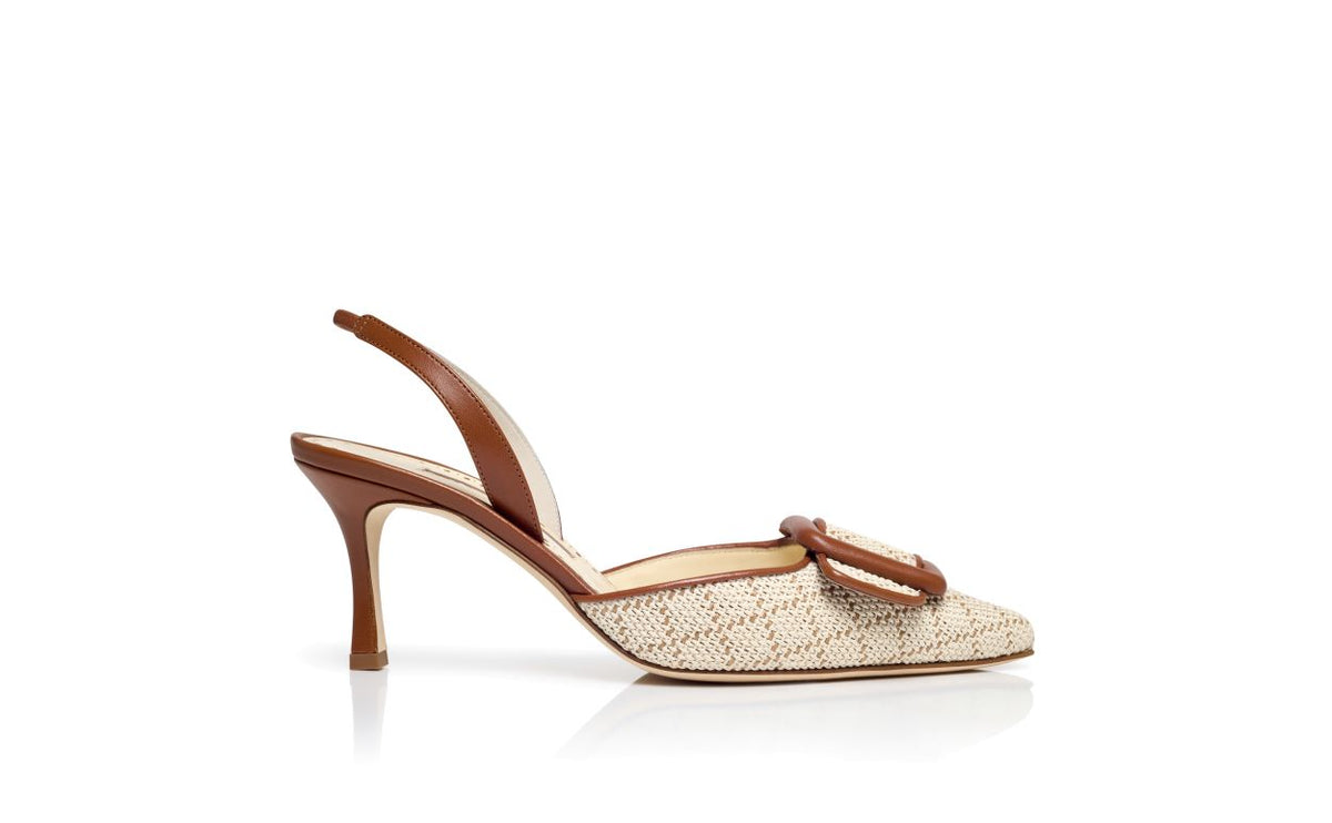 Evangeline Jewel Neutral Slingback Slingbacks – side profile showing neutral slingback, pointed toe, nappa leather, raffia…