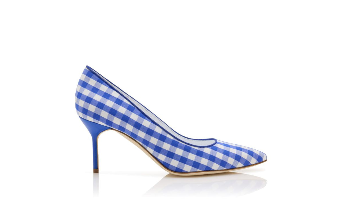 Juliette Muse Blue Almond Toe Pumps – side profile showing blue almond toe, Vowalisse