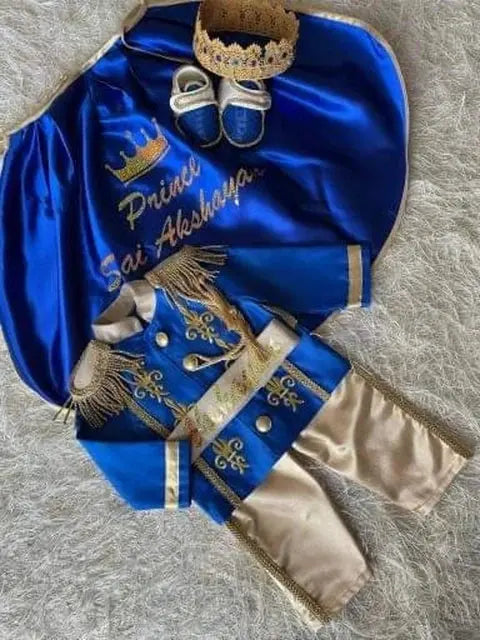 Navy Blue & Gold Personalized Baby Prince Costume, baby boy first birthday outfit, additional product image 3 by Vowalisse