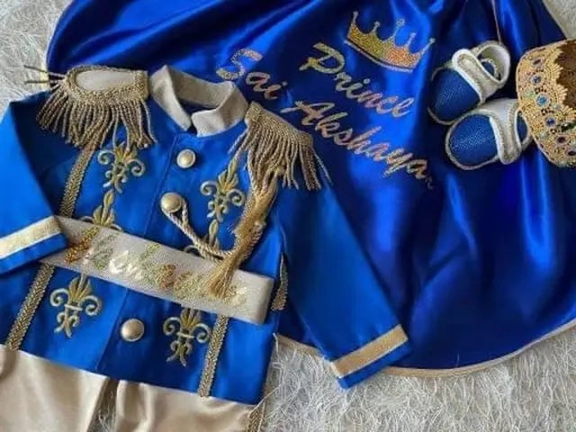 Navy Blue & Gold Personalized Baby Prince Costume, baby boy first birthday outfit, additional product image 6 by Vowalisse
