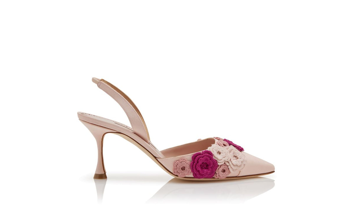 Violetta Lace Pink Slingback Slingbacks – side profile showing pink slingback, pointed toe, Vowalisse