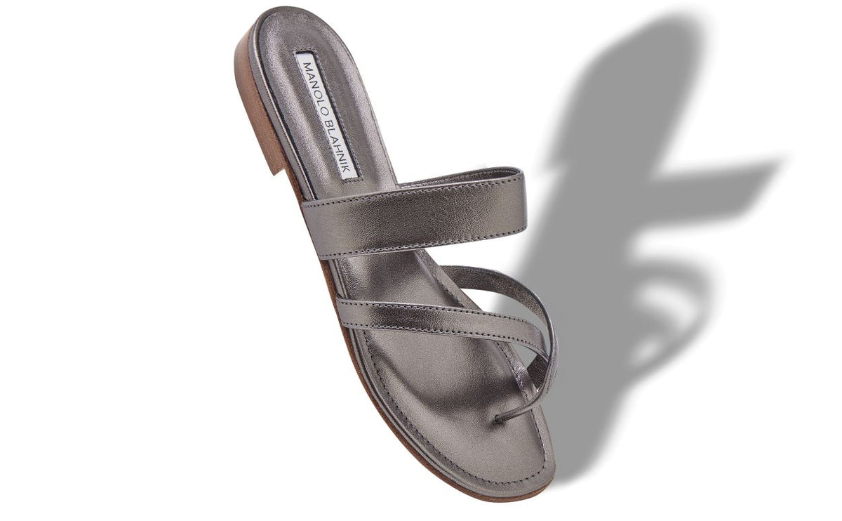 Valentina Flame Grey Crossover Mules – front three-quarter view showing grey crossover, open toe, nappa leather, Vowalisse