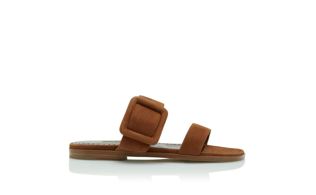 Lucienne Grace Brown Open Toe Mules – side profile showing brown open toe, suede, Vowalisse