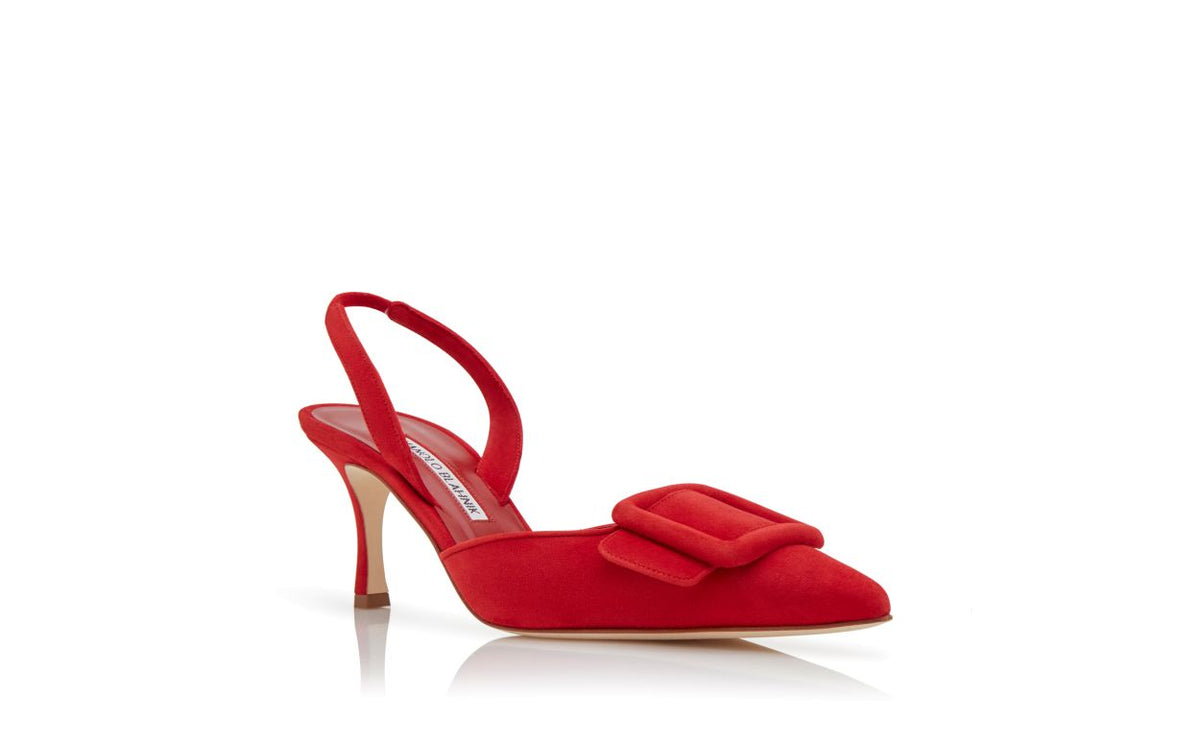 Fiorella Crown Red Slingback Slingbacks – top view showing red slingback, pointed toe, suede, Vowalisse