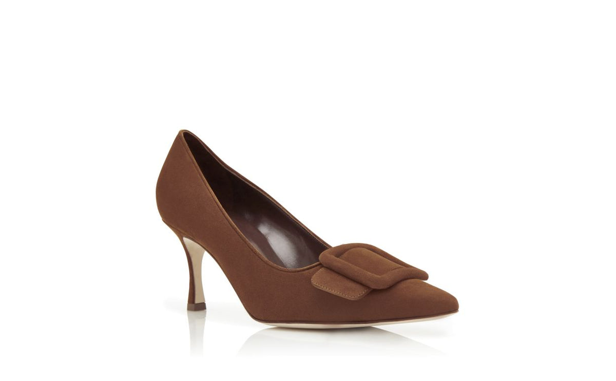 Marielle Dream Brown Pointed Toe Pumps – top view showing brown pointed toe, suede, Vowalisse