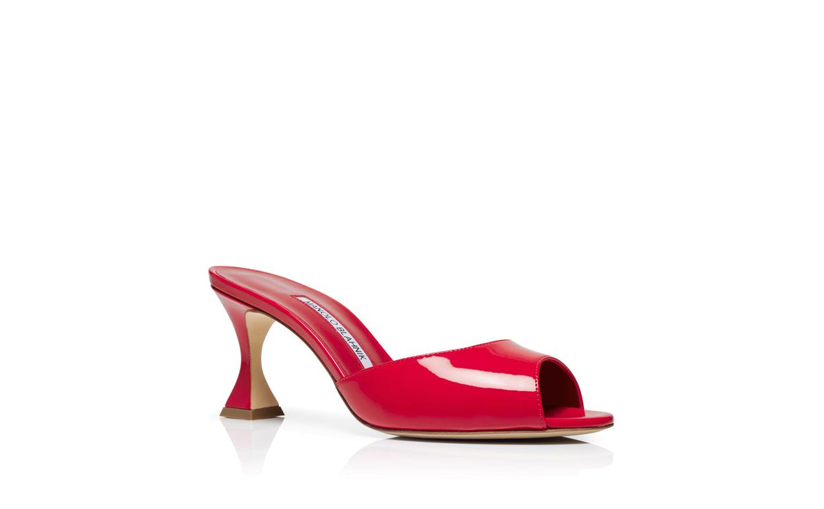 Colette Star Red Open Toe Mules – top view showing red open toe, patent leather, Vowalisse