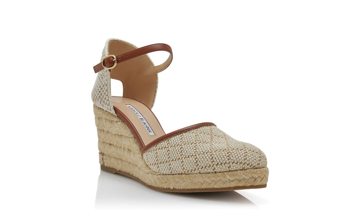 Arabella Jewel Neutral Ankle Strap Espadrilles – top view showing neutral ankle strap, round toe, nappa leather, raffia…