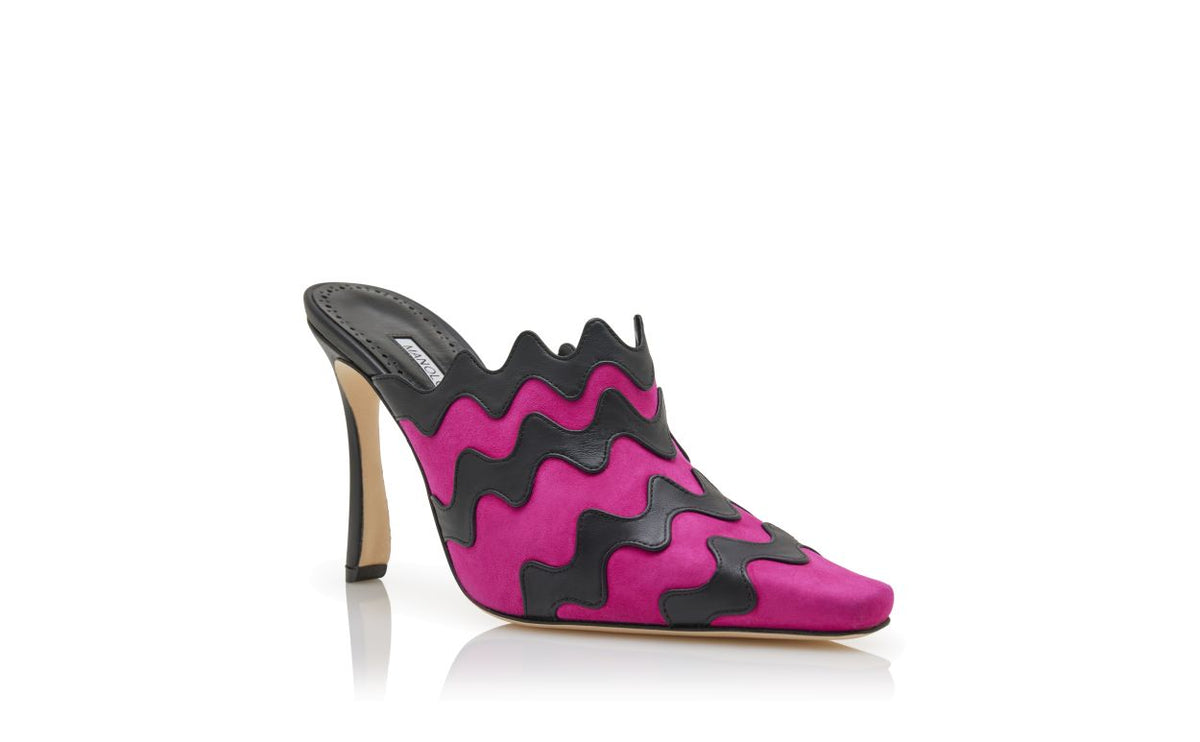 Cressida Rose Pink Almond Toe Mules – top view showing pink almond toe, suede, nappa leather, Vowalisse