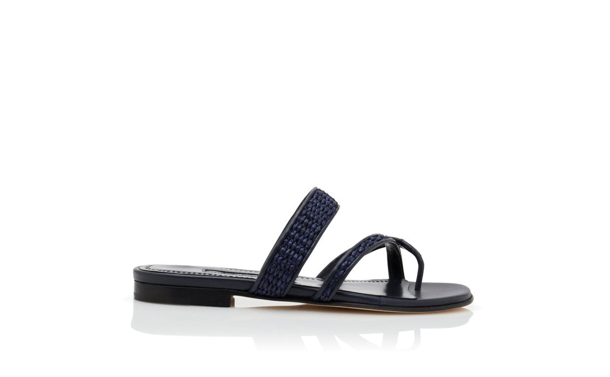 Marcella Élan Blue Crossover Mules – side profile showing blue crossover, open toe, raffia, Vowalisse
