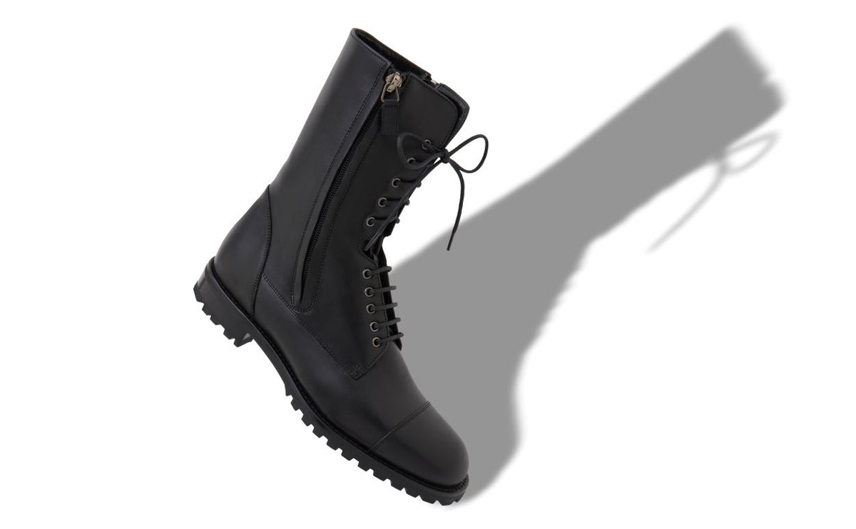 Magnolia Flame Black Round Toe Mid-Calf Boots – front three-quarter view showing black round toe, lace, Vowalisse