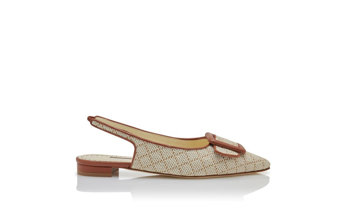 Violetta Jewel Neutral Slingback Slingbacks – side profile showing neutral slingback, pointed toe, nappa leather, raffia…