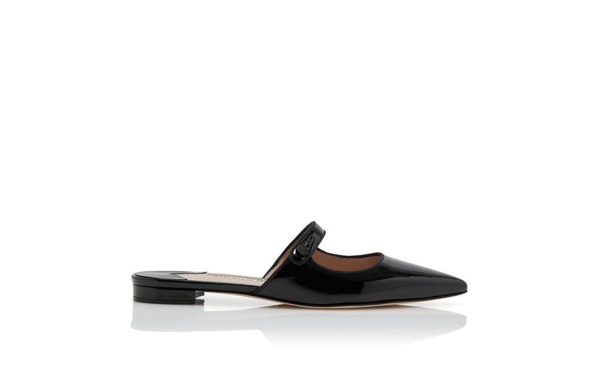 Rosalie Halo Black Patent Leather Mules – side profile showing black patent leather, Vowalisse