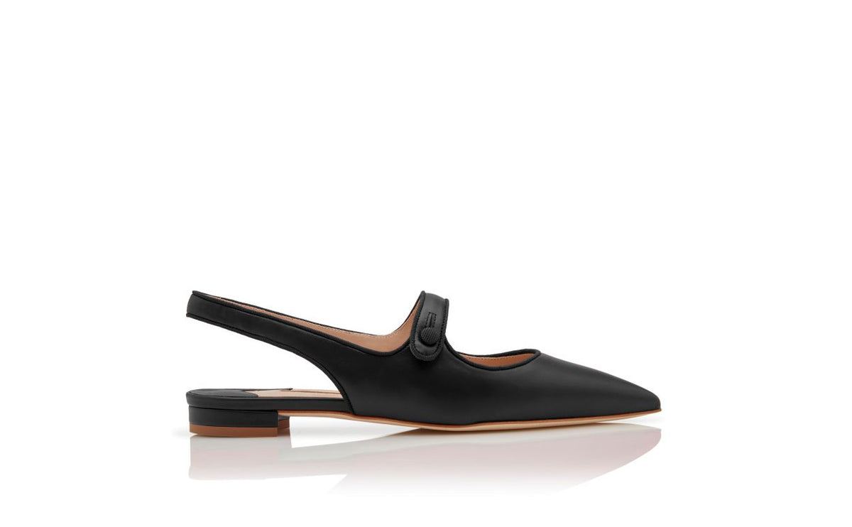 Noelle Halo Black Slingback Slingbacks – side profile showing black slingback, pointed toe, nappa leather, Vowalisse