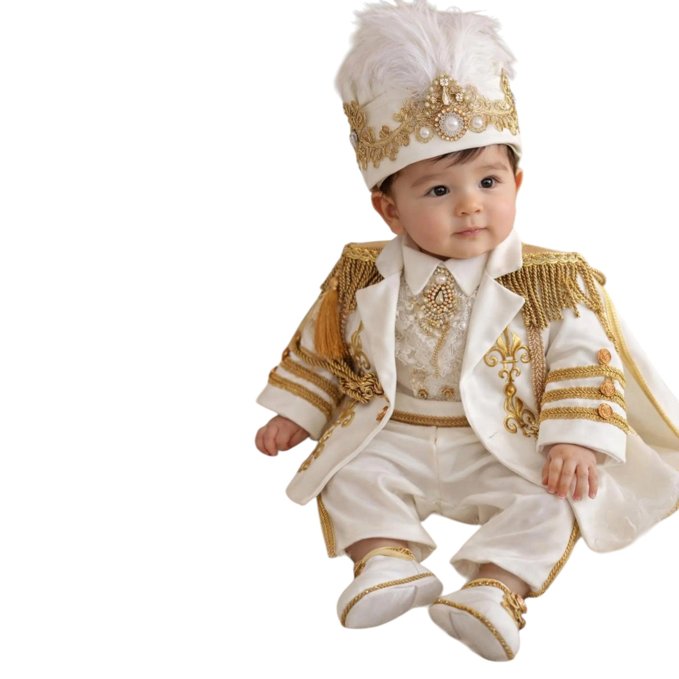 Baptism White & Gold Baby Boy Baptism Prince baby boy first birthday outfit, main product image by Vowalisse