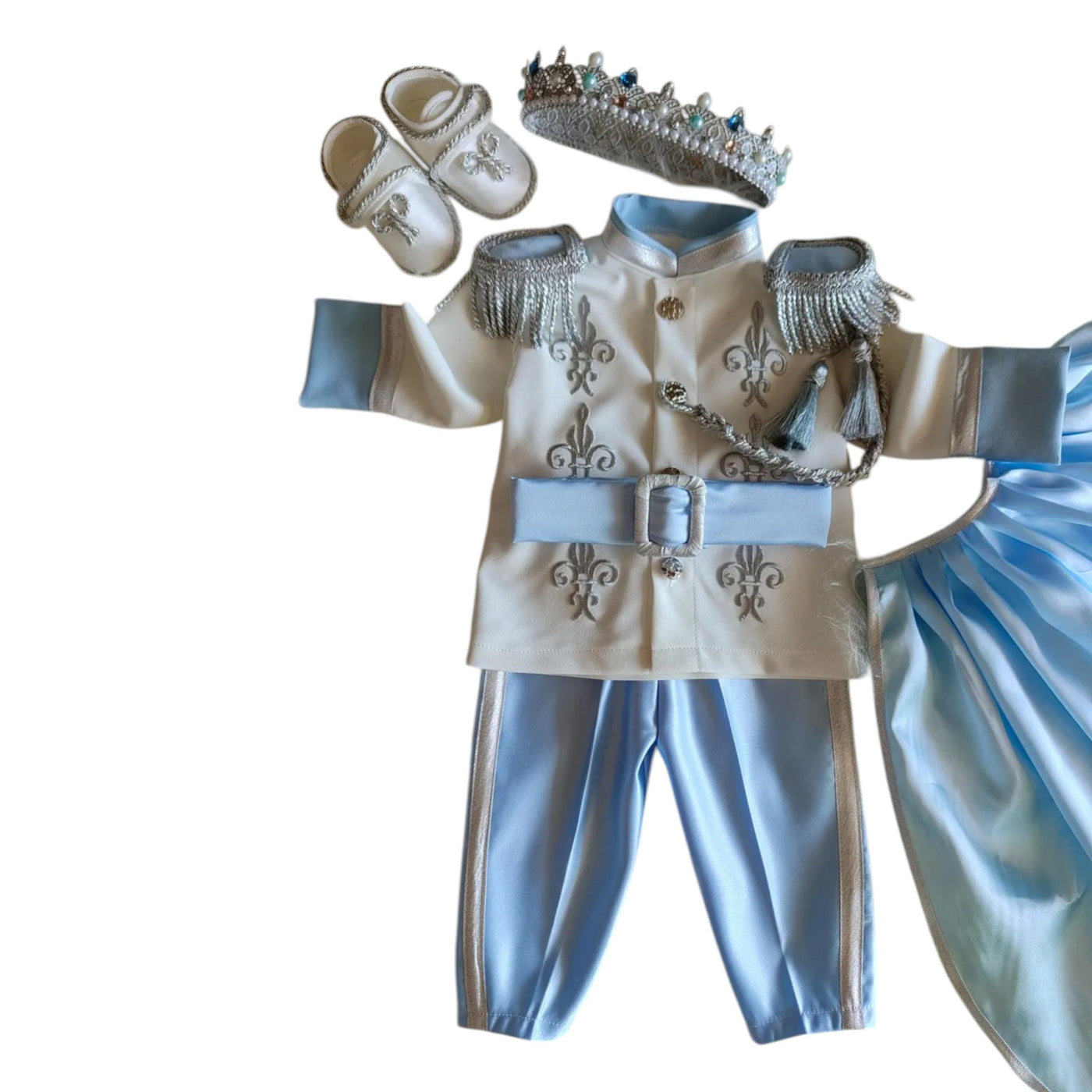 Silver Silver & Blue Baby Boy Baptism Prince baby boy first birthday outfit, additional product image 4 by Vowalisse