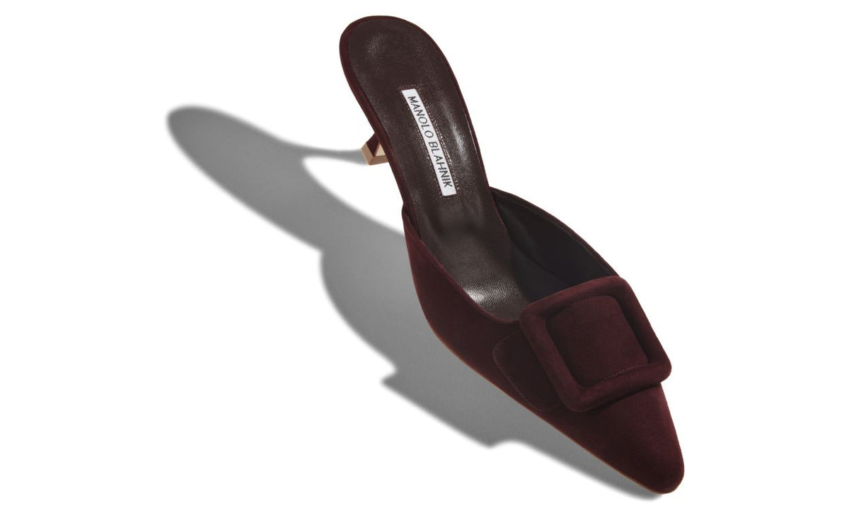 Celeste Bloom Red Suede Mules – front three-quarter view showing red suede, Vowalisse