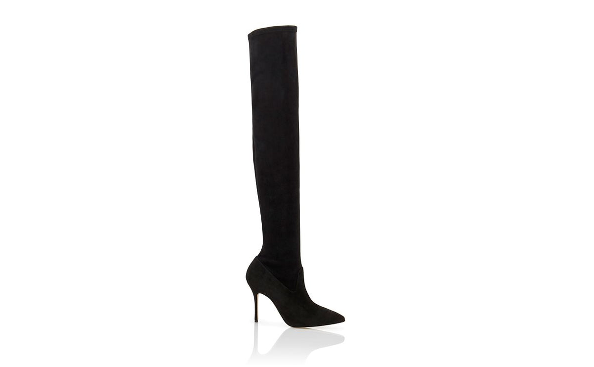 Estelle Élan Black Suede Knee-High Boots – side profile showing black suede, Vowalisse