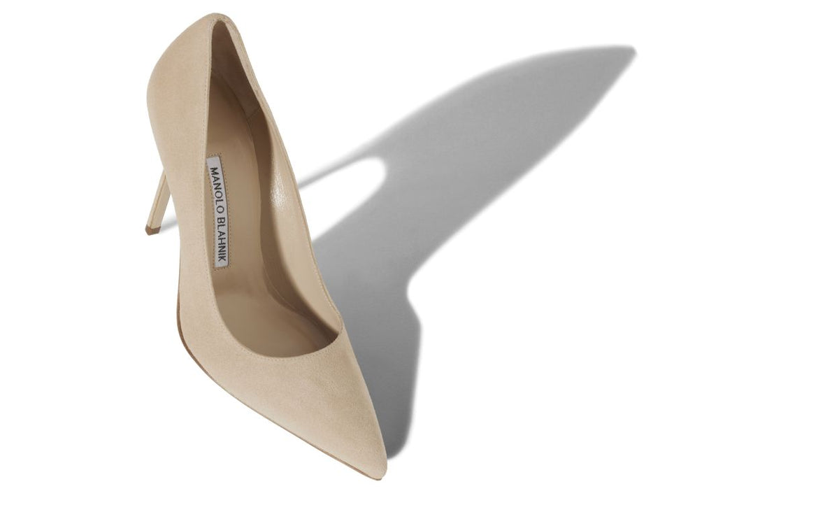Violetta Grace Neutral Pointed Toe Pumps – front three-quarter view showing neutral pointed toe, suede, Vowalisse