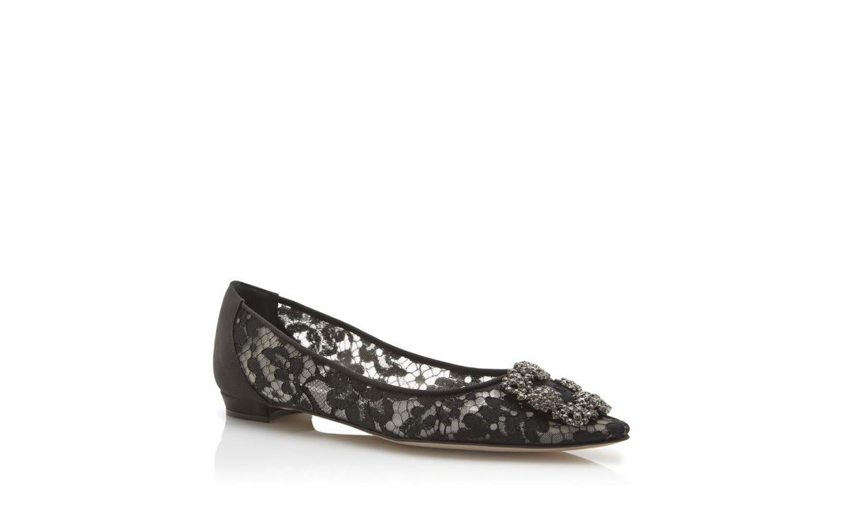 Lucienne Élan Black Jewel Buckle Pumps – top view showing black jewel buckle, crystal buckle, almond toe, satin, Vowalisse