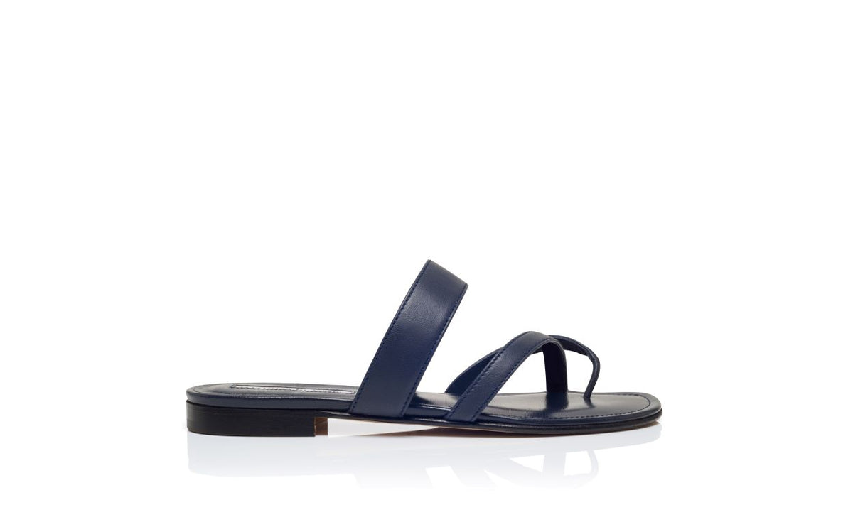 Valentina Grace Blue Crossover Mules – side profile showing blue crossover, open toe, nappa leather, Vowalisse