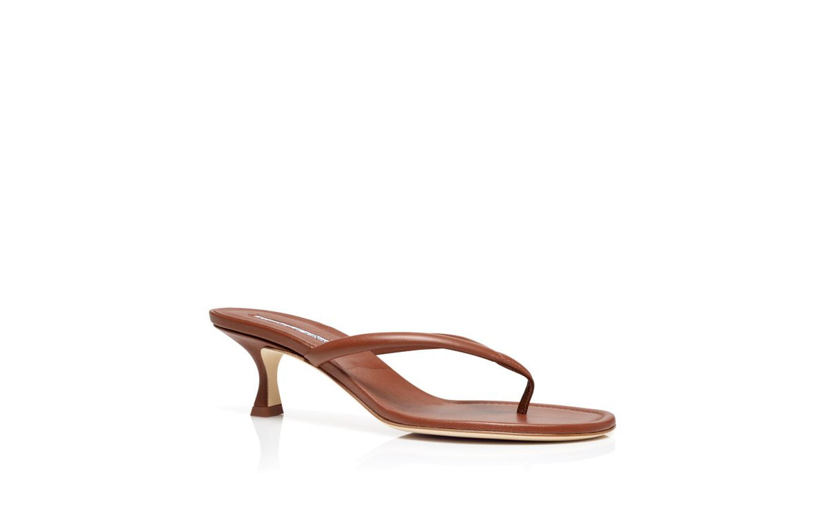 Noelle Flame Brown Nappa Leather Mules – top view showing brown nappa leather, Vowalisse