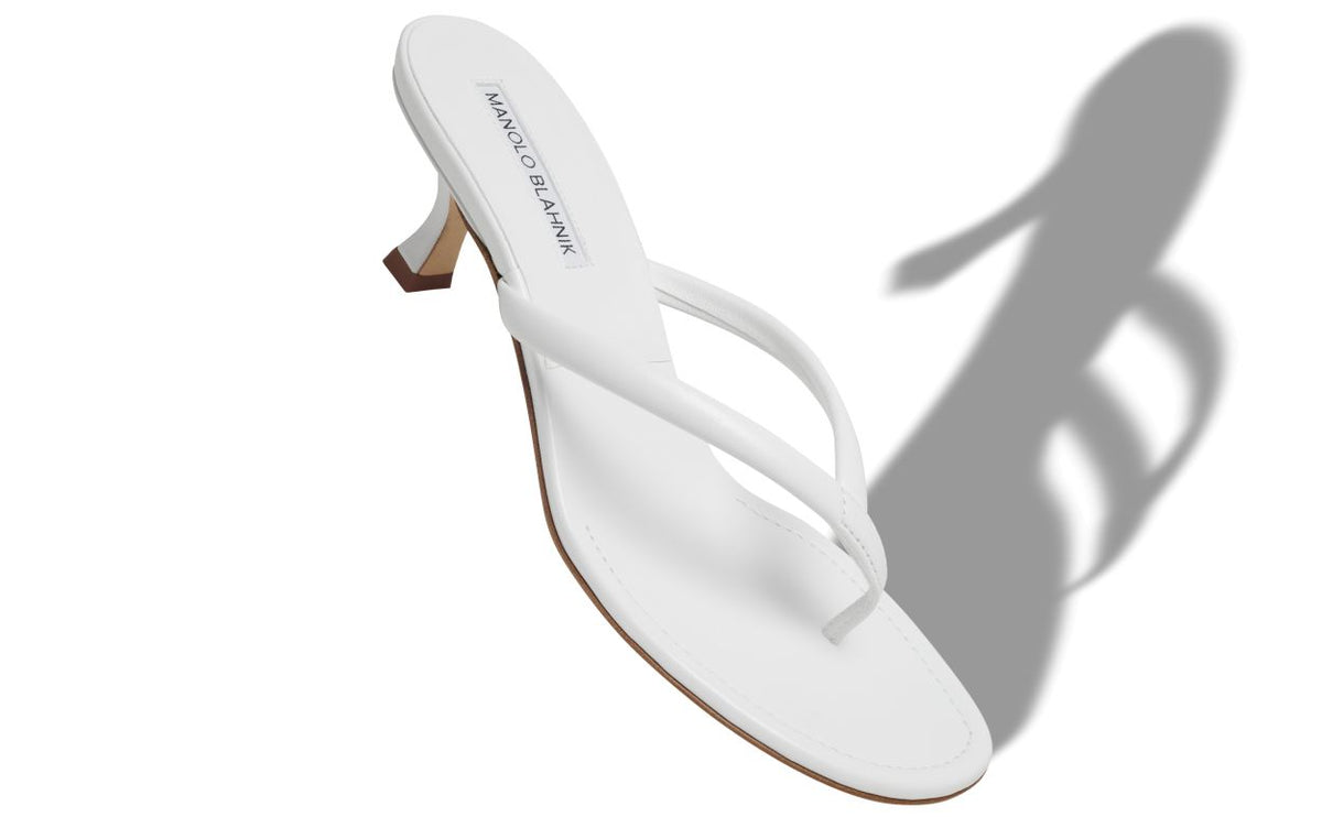 Violetta Élan White Nappa Leather Mules – front three-quarter view showing white nappa leather, Vowalisse