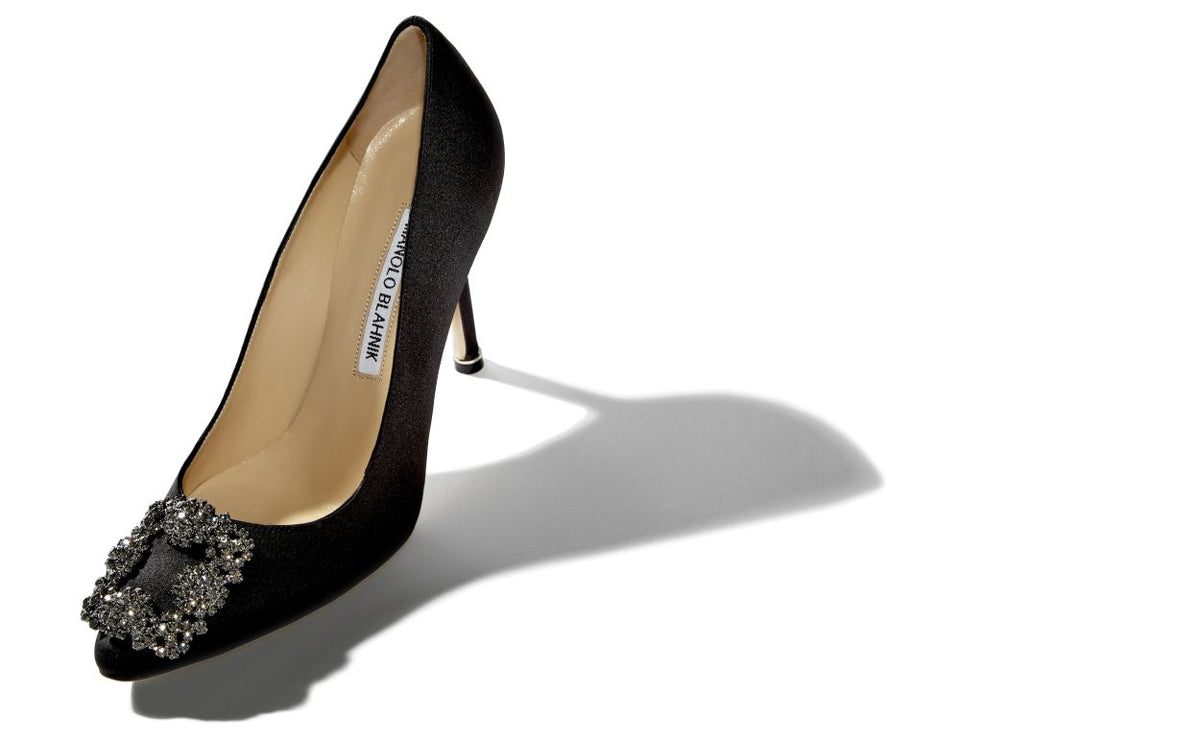 Lunette Belle Black Jewel Buckle Pumps – front three-quarter view showing black jewel buckle, crystal buckle, almond toe…