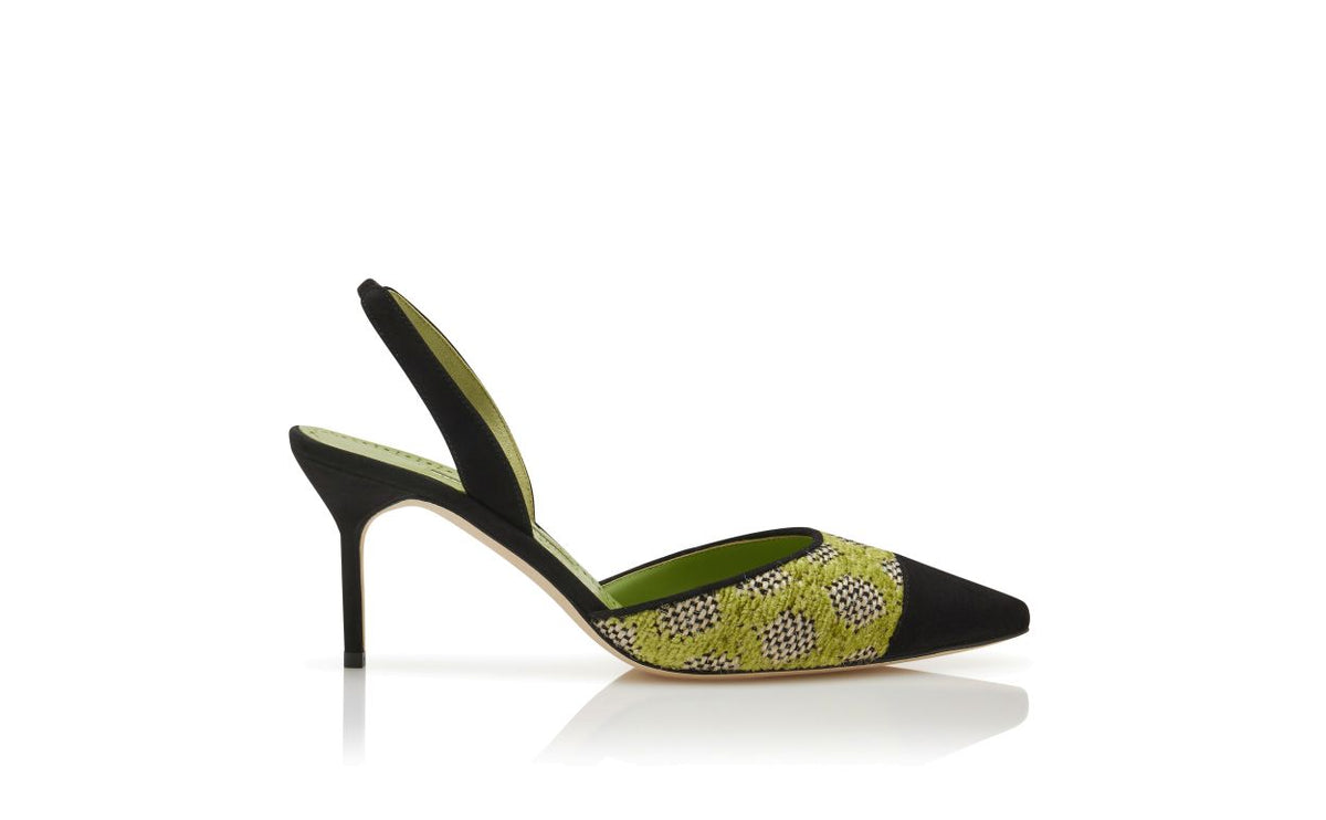 Cressida Star Green Slingback Slingbacks – side profile showing green slingback, pointed toe, suede, raffia, Vowalisse