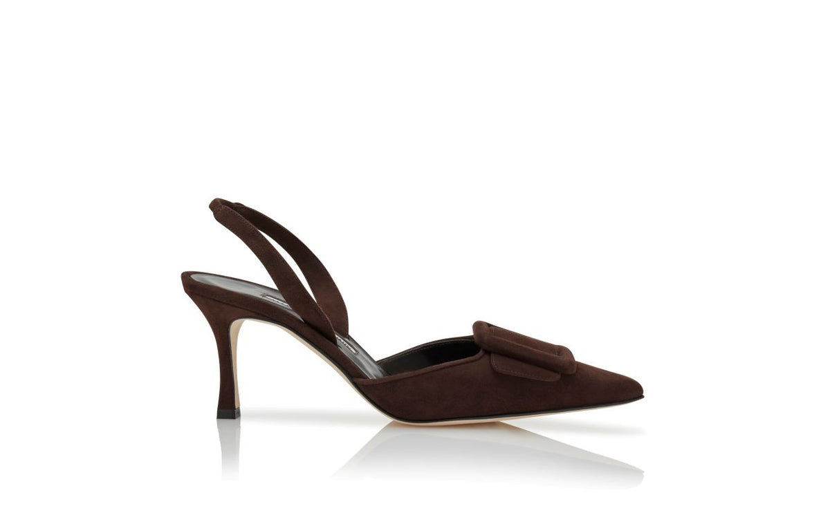 Colette Dawn Brown Slingback Slingbacks – side profile showing brown slingback, pointed toe, suede, Vowalisse
