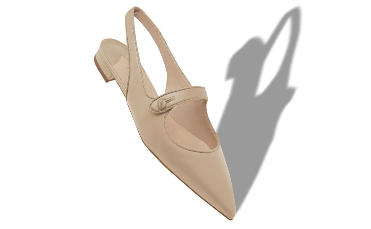 Camellia Grace Neutral Slingback Slingbacks – front three-quarter view showing neutral slingback, pointed toe, nappa…