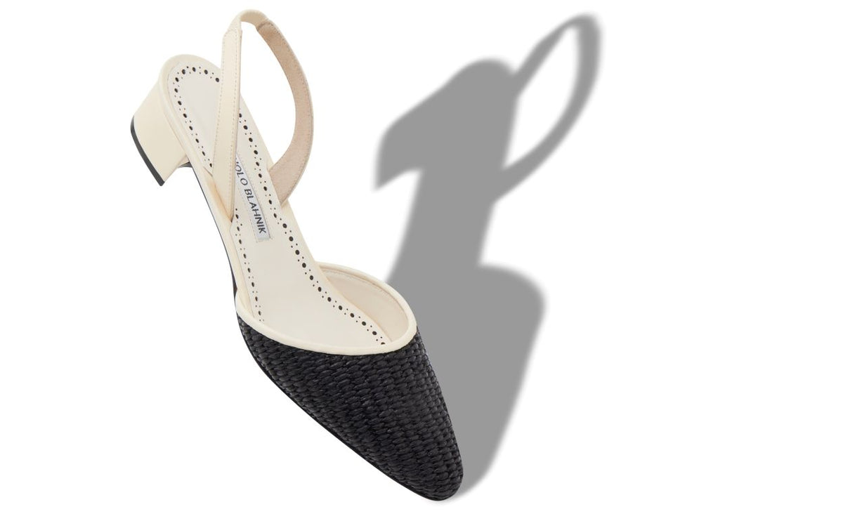 Bianca Grace Black Slingback Slingbacks – front three-quarter view showing black slingback, round toe, nappa leather…