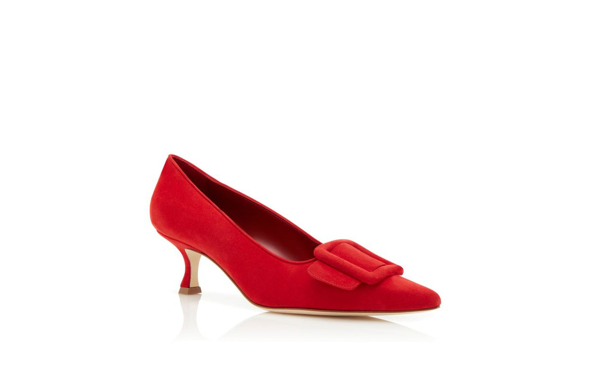 Emmeline Dream Red Pointed Toe Pumps – top view showing red pointed toe, suede, Vowalisse