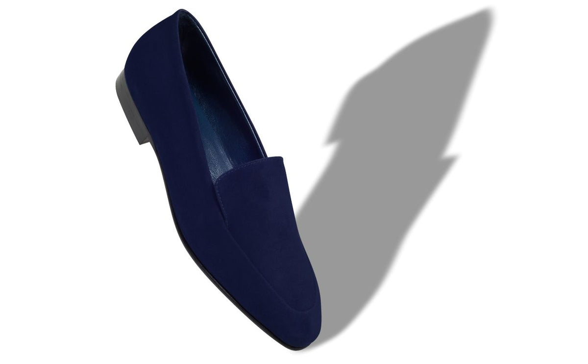 Lunette Halo Blue Round Toe Loafers – front three-quarter view showing blue round toe, suede, Vowalisse