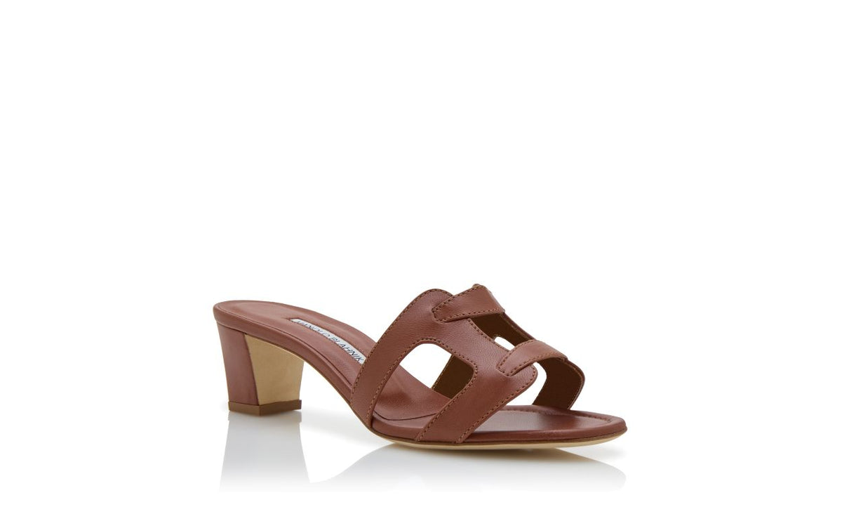 Lucienne Muse Brown Open Toe Mules – top view showing brown open toe, nappa leather, Vowalisse