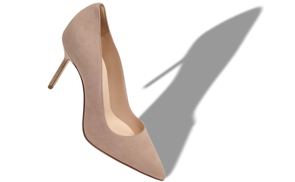 Adriana Star Neutral Pointed Toe Pumps – front three-quarter view showing neutral pointed toe, suede, Vowalisse