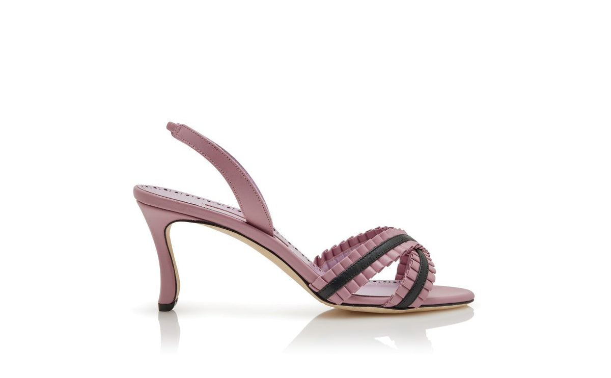 Rosalie Muse Pink Pleat Detail Slingbacks – side profile showing pink pleat detail, crossover, slingback, open toe…