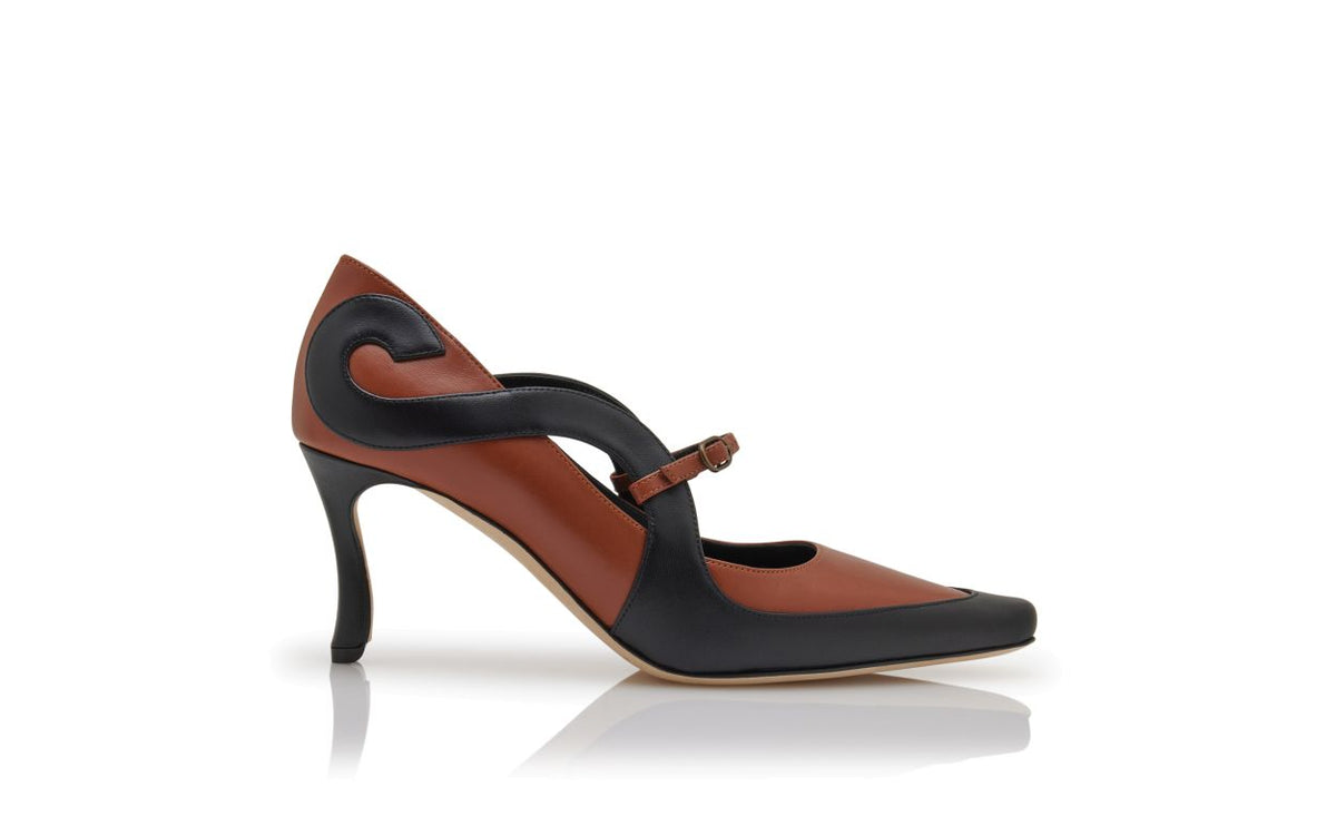 Clarisse Star Black Almond Toe Mary Jane Shoes – side profile showing black almond toe, nappa leather, Vowalisse