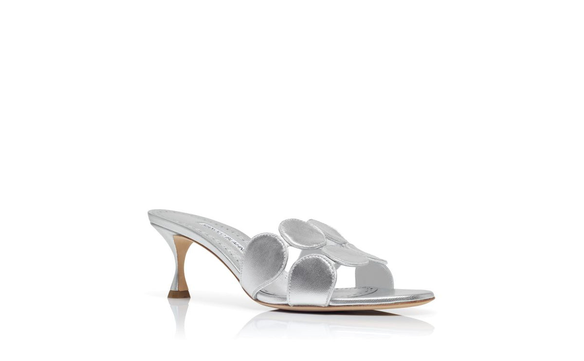 Delphine Star Silver Open Toe Mules – top view showing silver open toe, nappa leather, Vowalisse