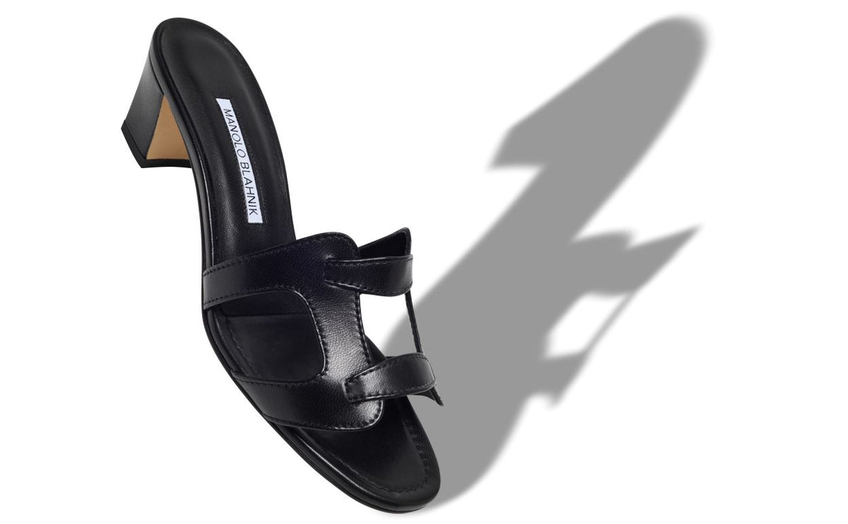 Marielle Lace Black Open Toe Mules – front three-quarter view showing black open toe, nappa leather, Vowalisse