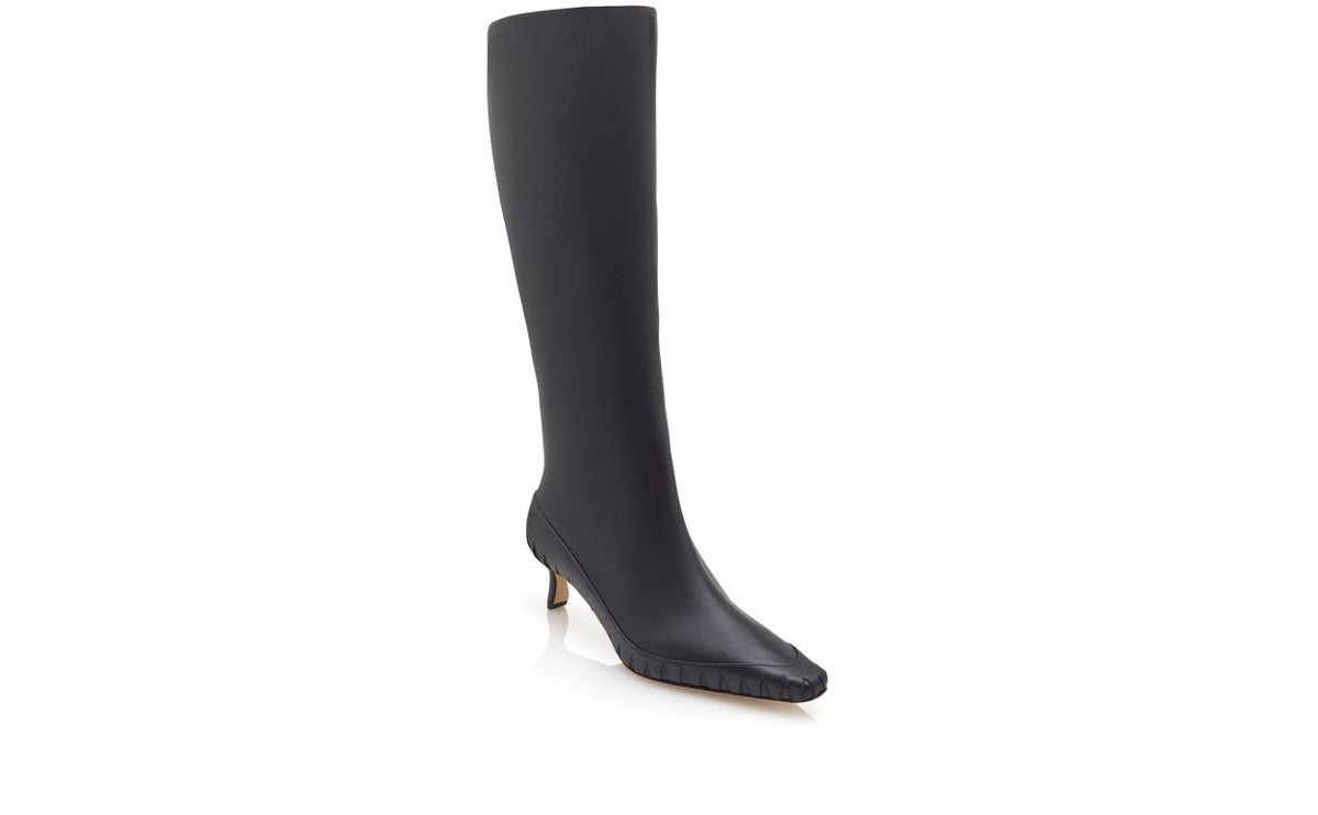 Juliette Star Black Almond Toe Knee-High Boots – top view showing black almond toe, Vowalisse