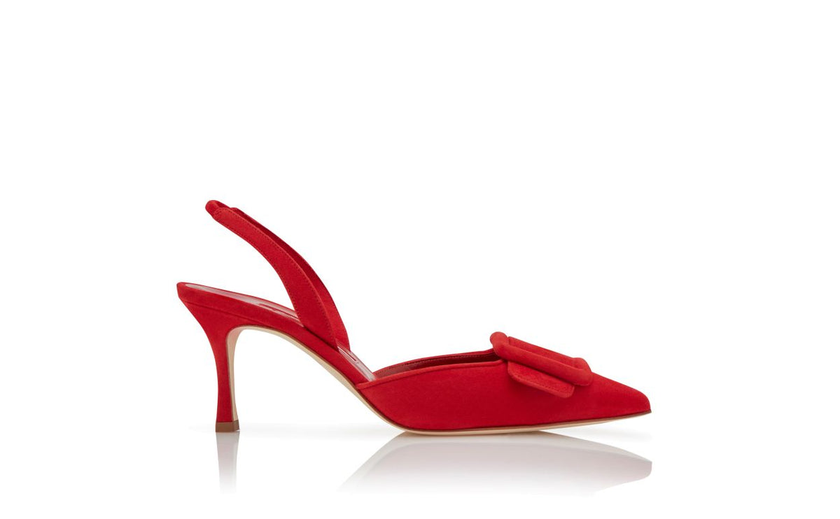 Fiorella Crown Red Slingback Slingbacks – side profile showing red slingback, pointed toe, suede, Vowalisse