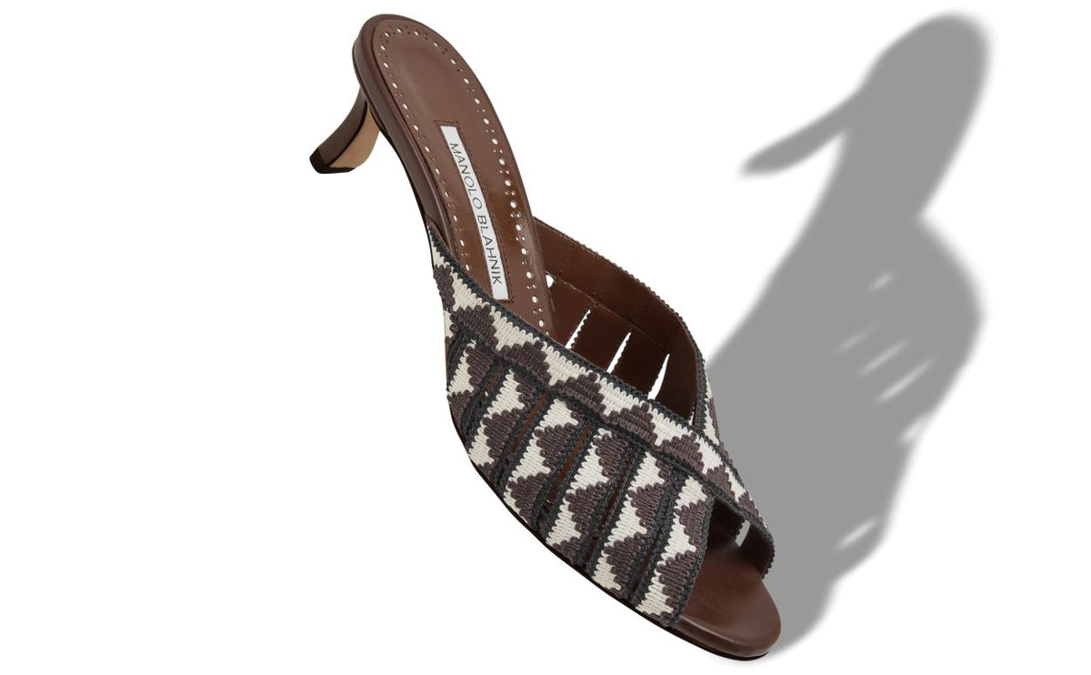 Lucienne Jewel Brown Open Toe Mules – front three-quarter view showing brown open toe, Vowalisse