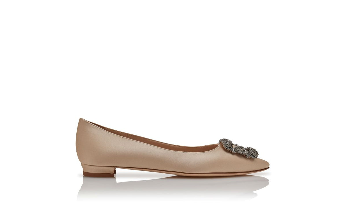 Genevieve Bloom Neutral Jewel Buckle Pumps – side profile showing neutral jewel buckle, crystal buckle, almond toe, satin…