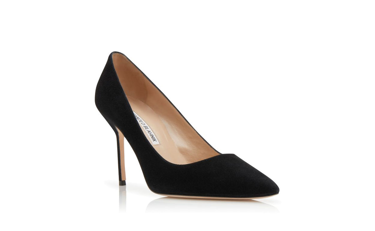 Emmeline Crown Black Pointed Toe Pumps – top view showing black pointed toe, suede, Vowalisse