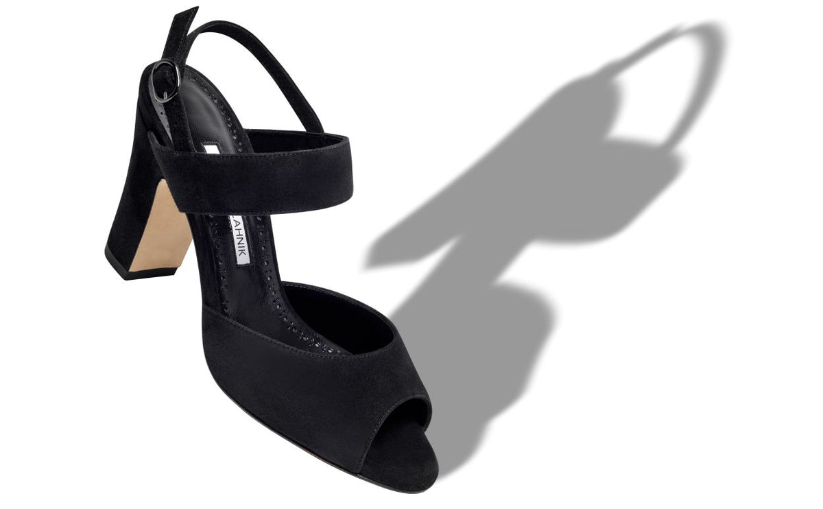 Anastasia Rose Black Slingback Slingbacks – front three-quarter view showing black slingback, open toe, suede, Vowalisse