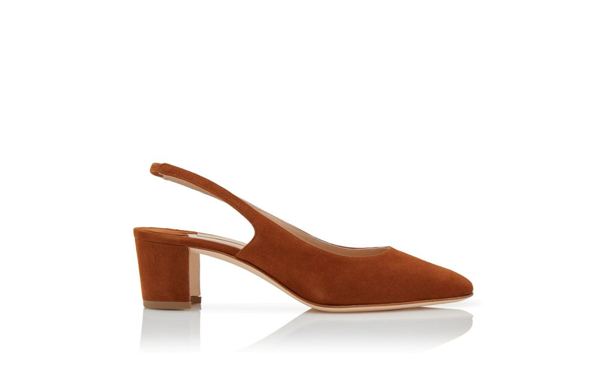 Marielle Jewel Brown Slingback Slingbacks – side profile showing brown slingback, almond toe, suede, Vowalisse