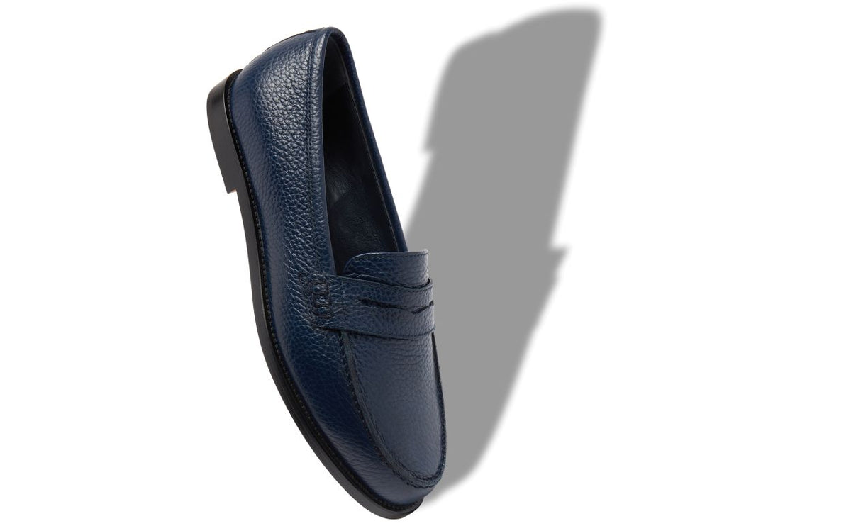 Delphine Dream Blue Signature Loafers – front three-quarter view showing blue refined detailing, Vowalisse